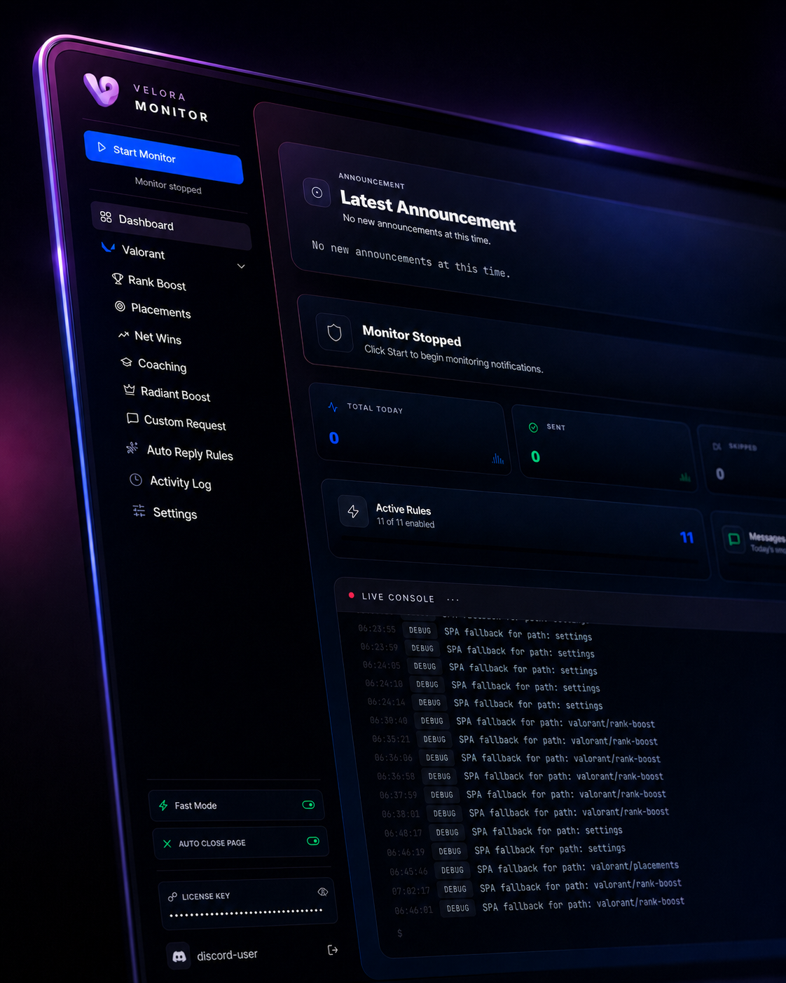 Velora monitor view